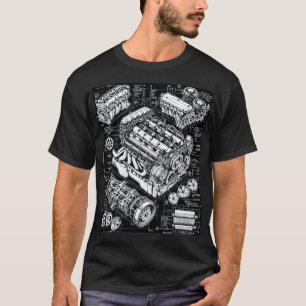 Blauwdruk Meesterwerk Gedetailleerde Engine Design T-shirt