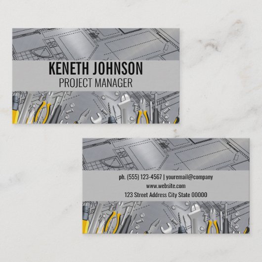 blauwdruk | Metaalstaal | Hardwaretools Visitekaartje (Voorkant / Achterkant)