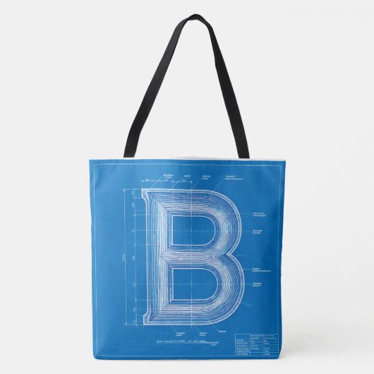 Blauwdruk Monogram Letter B Tote Bag (Voorkant)