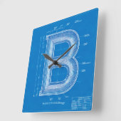 Blauwdruk Monogram Letter B Vierkante Klok (Hoek)