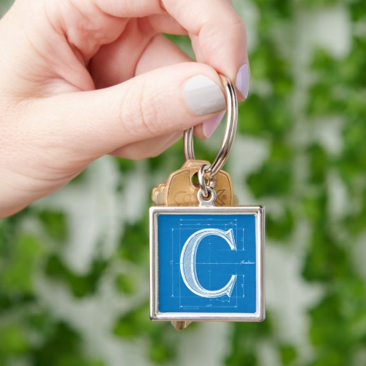 Blauwdruk Monogram Letter C Sleutelhanger (Hand)