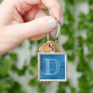 Blauwdruk Monogram Letter D Sleutelhanger