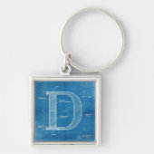 Blauwdruk Monogram Letter D Sleutelhanger (Voorkant)