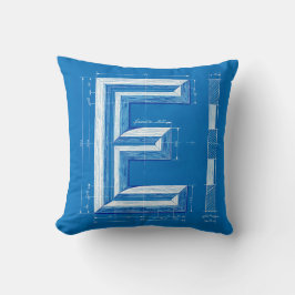 Blauwdruk Monogram Letter E Kussen