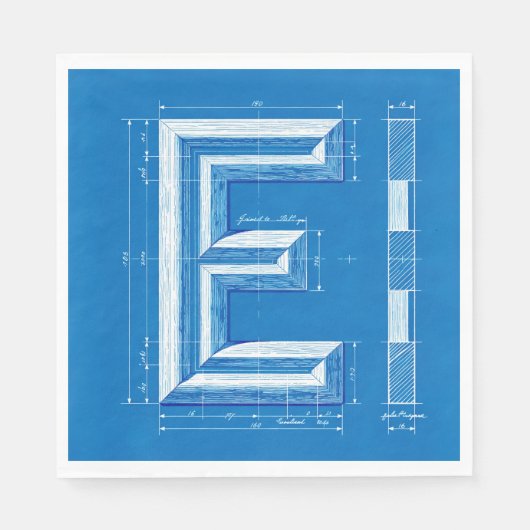 Blauwdruk Monogram Letter E Servet (Voorkant)