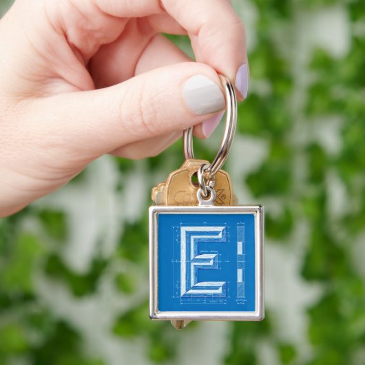 Blauwdruk Monogram Letter E Sleutelhanger (Hand)