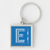 Blauwdruk Monogram Letter E Sleutelhanger (Voorkant)