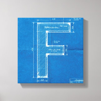 Blauwdruk Monogram Letter F Canvas Afdruk