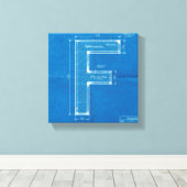 Blauwdruk Monogram Letter F Canvas Afdruk (Insitu (Houten vloer))
