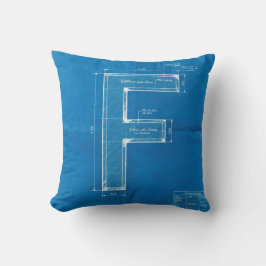 Blauwdruk Monogram Letter F Kussen