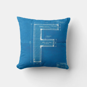 Blauwdruk Monogram Letter F Kussen