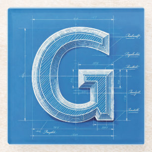 Blauwdruk Monogram Letter G Glazen Onderzetter