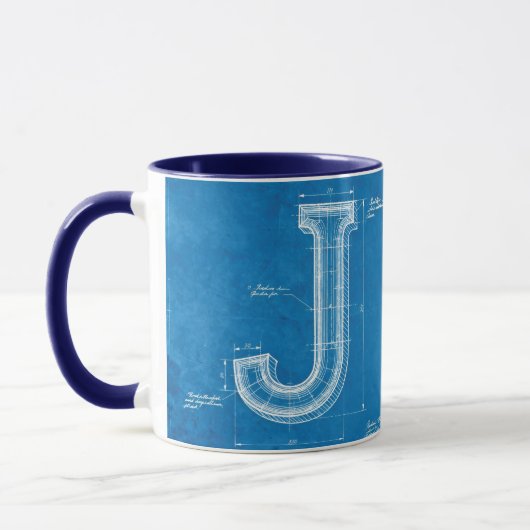 Blauwdruk Monogram Letter J Mok (Links)