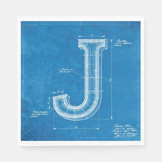 Blauwdruk Monogram Letter J Servet (Voorkant)