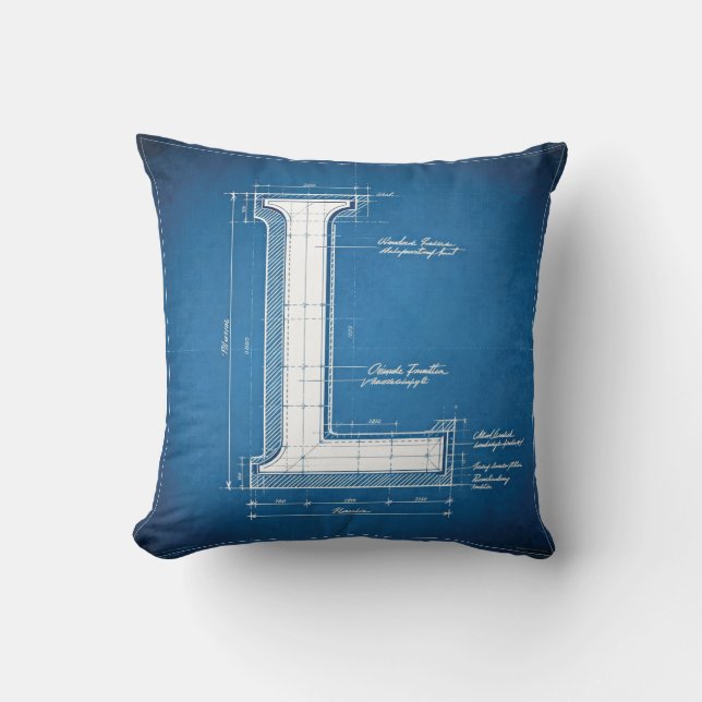 Blauwdruk Monogram Letter L Kussen (Voorkant)