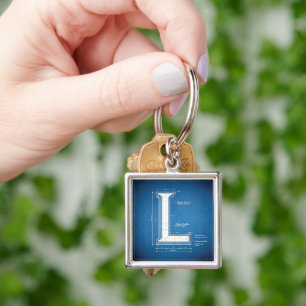 Blauwdruk Monogram Letter L Sleutelhanger