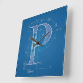 Blauwdruk Monogram Letter P Vierkante Klok (Hoek)
