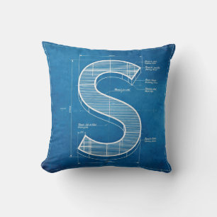 Blauwdruk Monogram Letter S Kussen