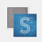 Blauwdruk Monogram Letter S Magneet (Voorkant / Achterkant)