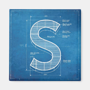 Blauwdruk Monogram Letter S Magneet