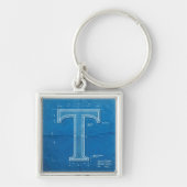 Blauwdruk Monogram Letter T Sleutelhanger (Voorkant)