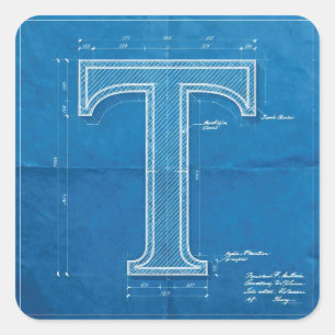 Blauwdruk Monogram Letter T Vierkante Sticker