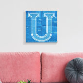 Blauwdruk Monogram Letter U Canvas Afdruk (Insitu (Woonkamer))