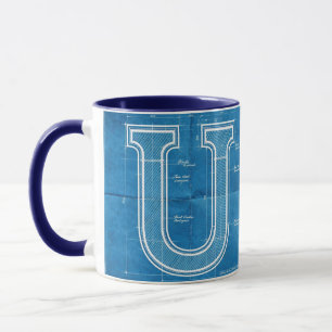 Blauwdruk Monogram Letter U Mok