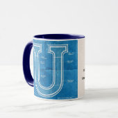 Blauwdruk Monogram Letter U Mok (Voorkant links)