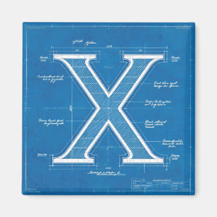 Blauwdruk Monogram Letter X Magneet
