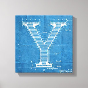 Blauwdruk Monogram Letter Y Canvas Afdruk
