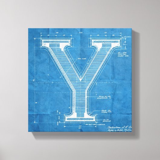 Blauwdruk Monogram Letter Y Canvas Afdruk (Voorkant)