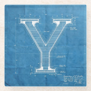 Blauwdruk Monogram Letter Y Glazen Onderzetter