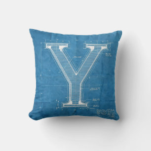 Blauwdruk Monogram Letter Y Kussen