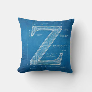 Blauwdruk Monogram Letter Z Kussen