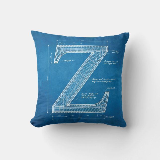 Blauwdruk Monogram Letter Z Kussen (Voorkant)