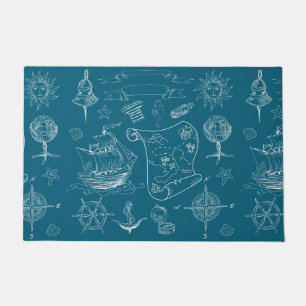 Blauwdruk Nautisch grafisch patroon Deurmat