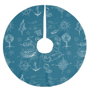 Blauwdruk Nautisch grafisch patroon Kerstboom Rok