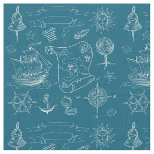 Blauwdruk Nautisch grafisch patroon Stof
