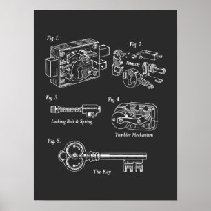 Blauwdruk Slotwerk: Antieke Sleutel & Mechanisme Poster