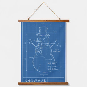 Blauwdruk Sneeuwman Schematische Print — Wandtapij Hangend Wandkleed