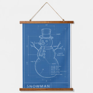 Blauwdruk Sneeuwman Schematische Print — Wandtapij Hangend Wandkleed
