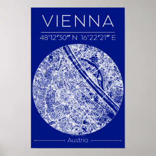Blauwdruk Stadkaart Poster van Wenen Minimaal Wand