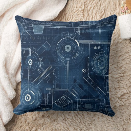 Blauwdruk Technische Tekening Geometrisch Kussen (Deken)