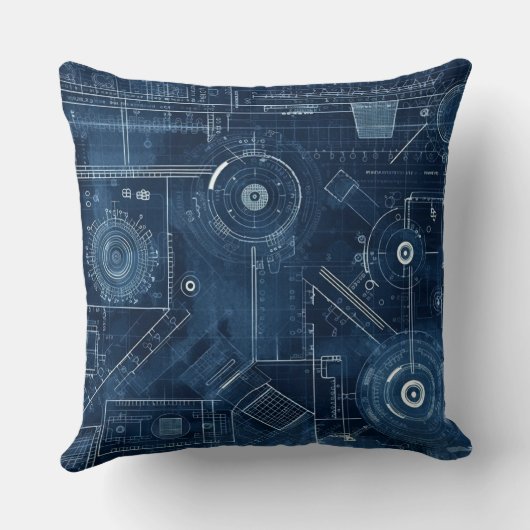 Blauwdruk Technische Tekening Geometrisch Kussen (Achterkant)