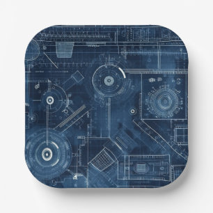 Blauwdruk Technische Tekening Geometrisch Papieren Bordje