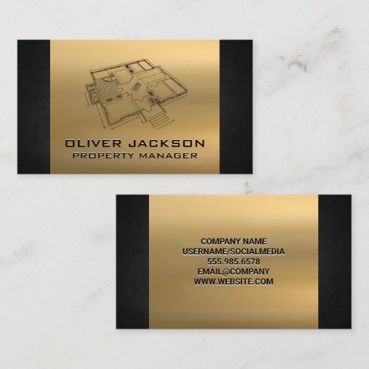 Blauwdruk Top Uitzicht Goud Zwart Textuur Visitekaartje (Voorkant / Achterkant)