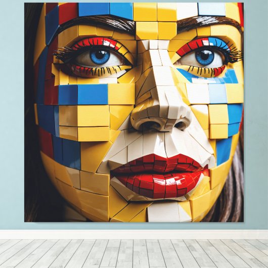 Blauwdruk van de mensheid - Een kubistisch portret Canvas Afdruk (Insitu (Houten vloer))