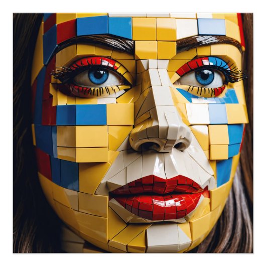 Blauwdruk van de mensheid - Een kubistisch portret Foto Afdruk (Voorkant)