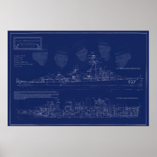 blauwdruk van de USS The Sullivans DD-537 Poster
